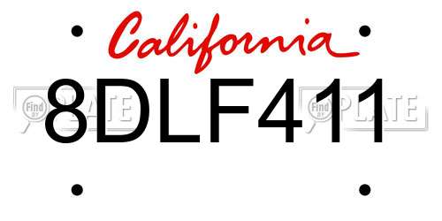 8DLF411 California License Plate