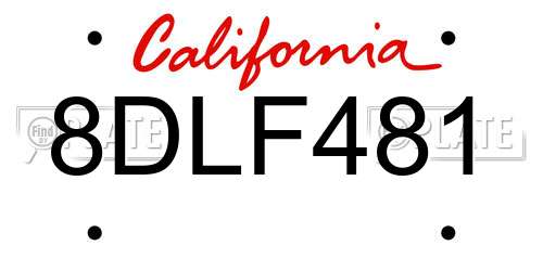 8DLF481 California License Plate