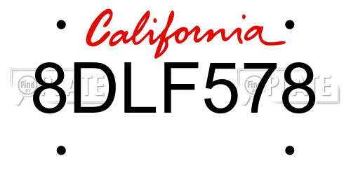 8DLF578 California License Plate