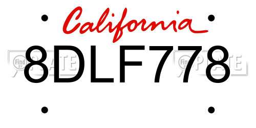 8DLF778 California License Plate