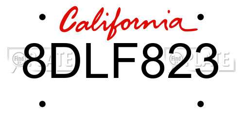 8DLF823 California License Plate