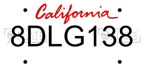 8DLG138 California License Plate