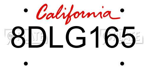 8DLG165 California License Plate