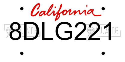 8DLG221 California License Plate