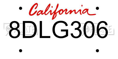 8DLG306 California License Plate