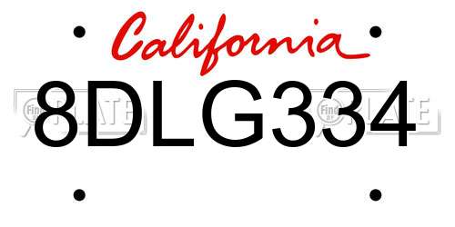 8DLG334 California License Plate