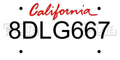 8DLG667 California License Plate