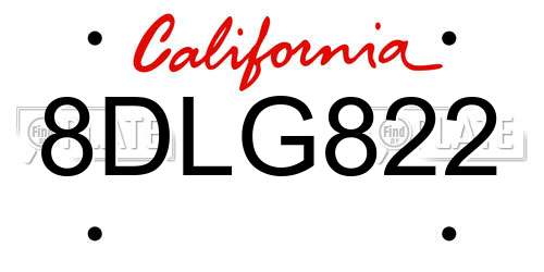 8DLG822 California License Plate