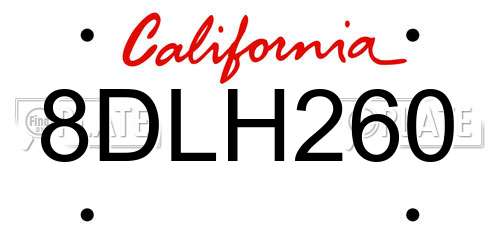 8DLH260 California License Plate