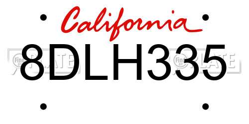 8DLH335 California License Plate