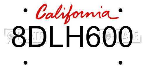 8DLH600 California License Plate