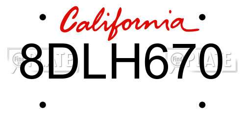 8DLH670 California License Plate