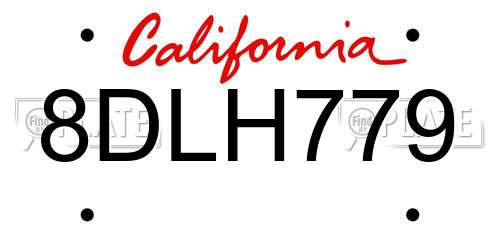 8DLH779 California License Plate