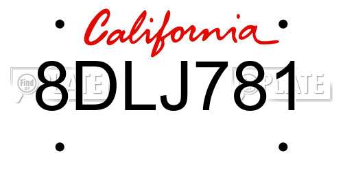 8DLJ781 California License Plate