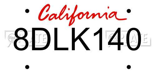 8DLK140 California License Plate