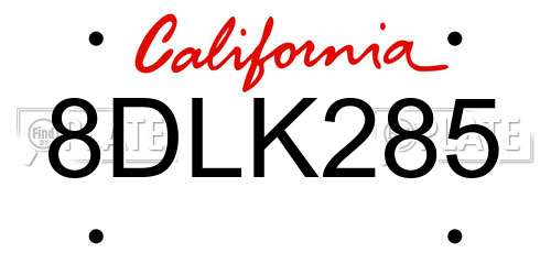 8DLK285 California License Plate