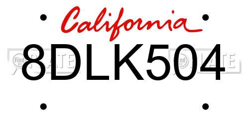 8DLK504 California License Plate