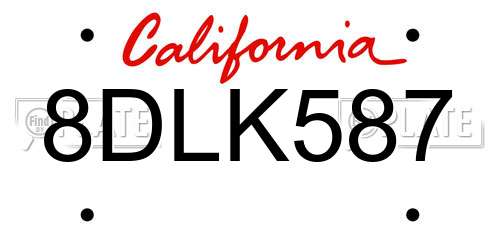 8DLK587 California License Plate