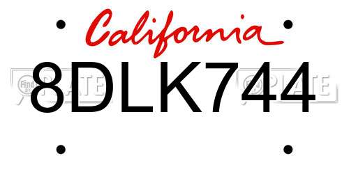 8DLK744 California License Plate
