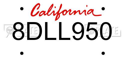 8DLL950 California License Plate