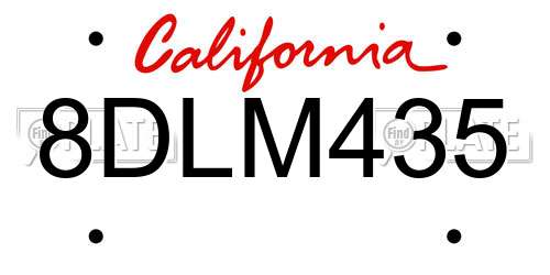 8DLM435 California License Plate