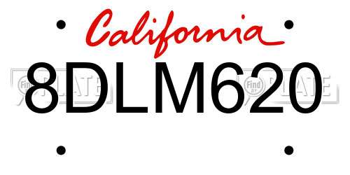 8DLM620 California License Plate