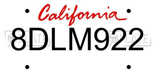 8DLM922 California License Plate
