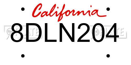 8DLN204 California License Plate
