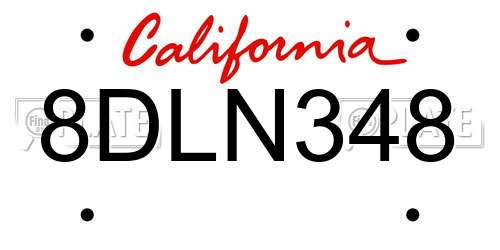 8DLN348 California License Plate