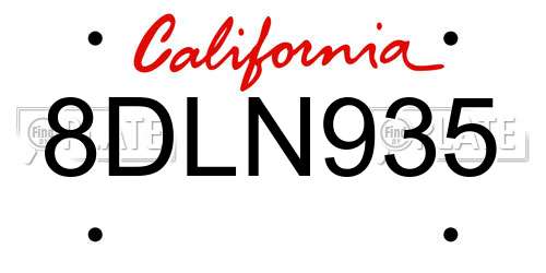 8DLN935 California License Plate