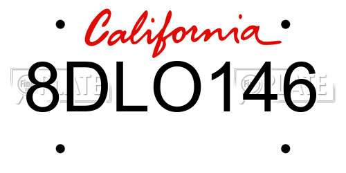 8DLO146 California License Plate