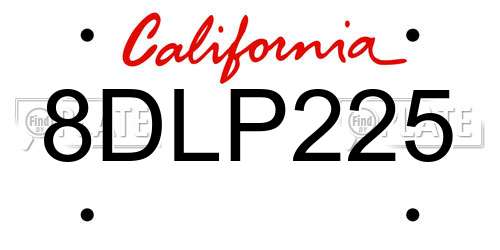 8DLP225 California License Plate
