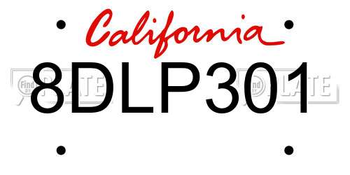 8DLP301 California License Plate