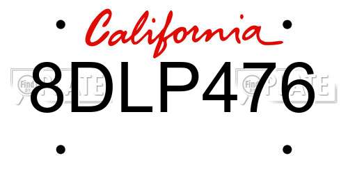 8DLP476 California License Plate