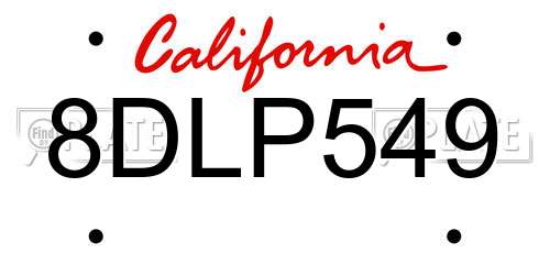 8DLP549 California License Plate