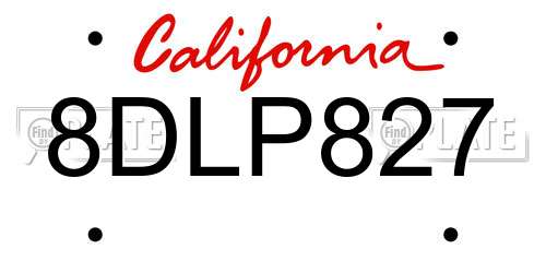 8DLP827 California License Plate