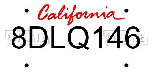 8DLQ146 California License Plate