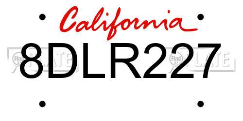 8DLR227 California License Plate