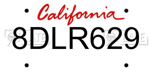 8DLR629 California License Plate