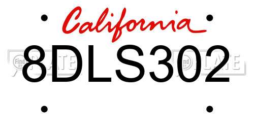 8DLS302 California License Plate