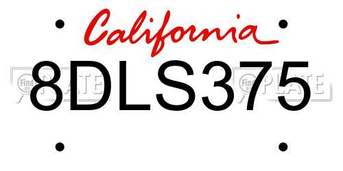 8DLS375 California License Plate