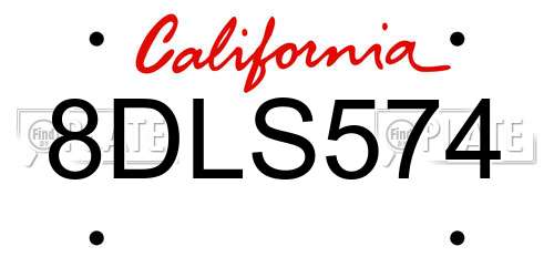 8DLS574 California License Plate