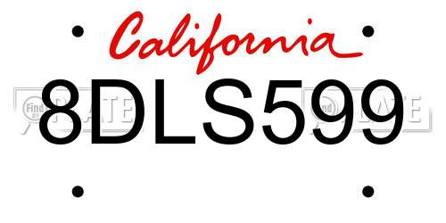 8DLS599 California License Plate