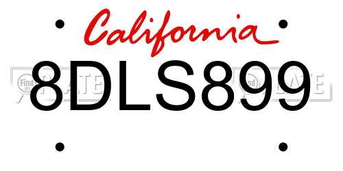 8DLS899 California License Plate