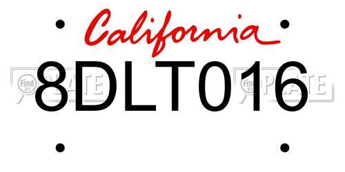 8DLT016 California License Plate