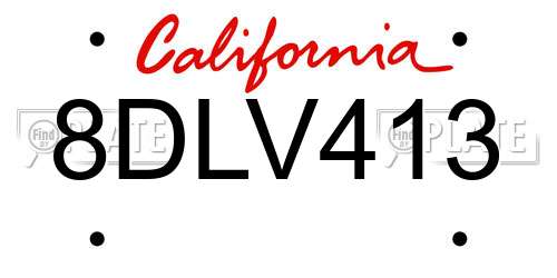 8DLV413 California License Plate