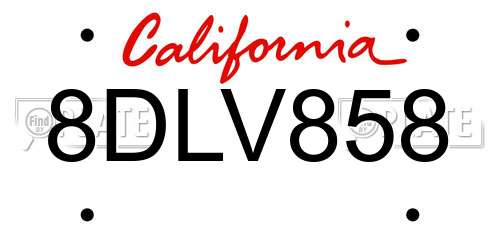 8DLV858 California License Plate