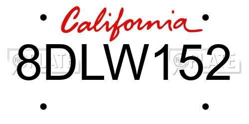 8DLW152 California License Plate