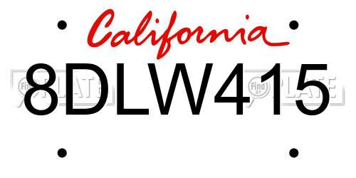 8DLW415 California License Plate