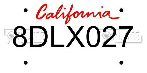 8DLX027 California License Plate